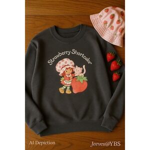 Strawberry Shortcake Graphic Sweatshirt – Size M‎ – Gray Crewneck Top